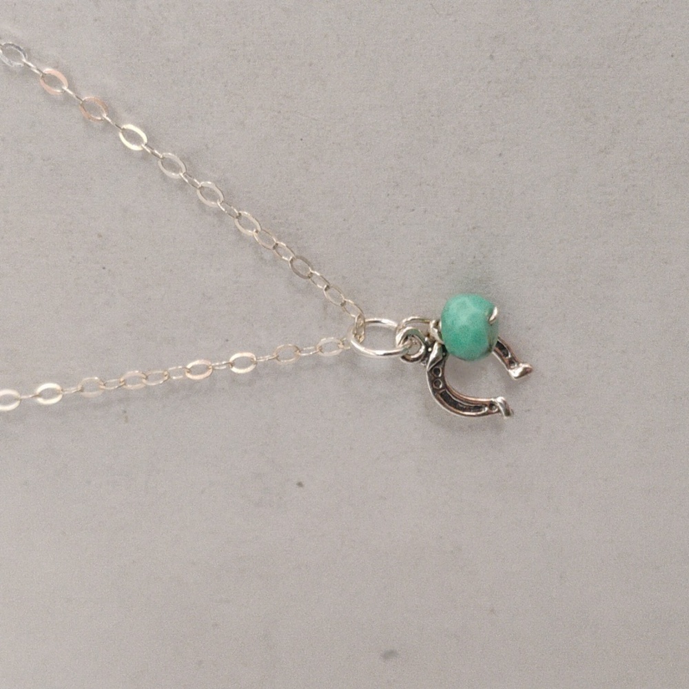 Kingman Turquoise Horse Shoe Charm Necklace